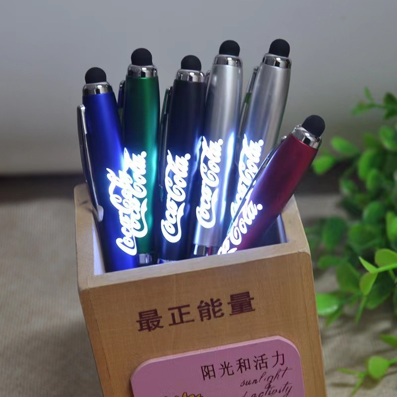 LED light up personalized laser luminescence logo pen with touch screen advertising light box ball pen