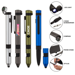 7 in 1 utility quest multi tool ball pen with Field Compass torch stylus mobile phone holder