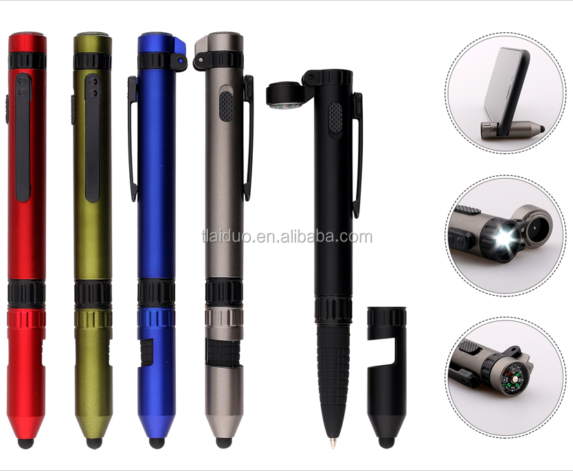 7 in 1 utility quest multi tool ball pen with Field Compass torch stylus mobile phone holder