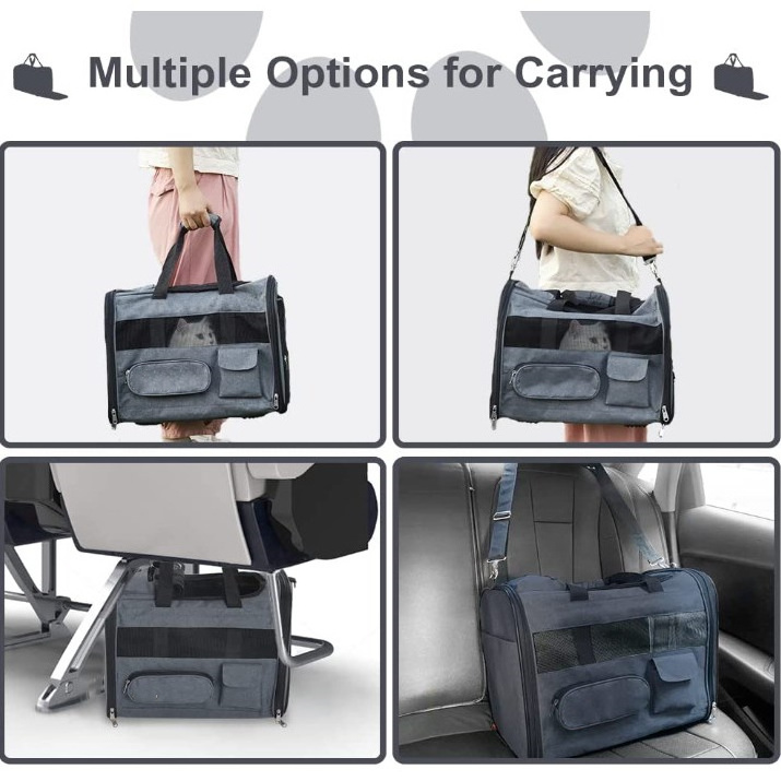 Custom Luxury Soft Sided Airline Approved Portable Small Dogs Pets Puppy Cats Car Seat Carrier