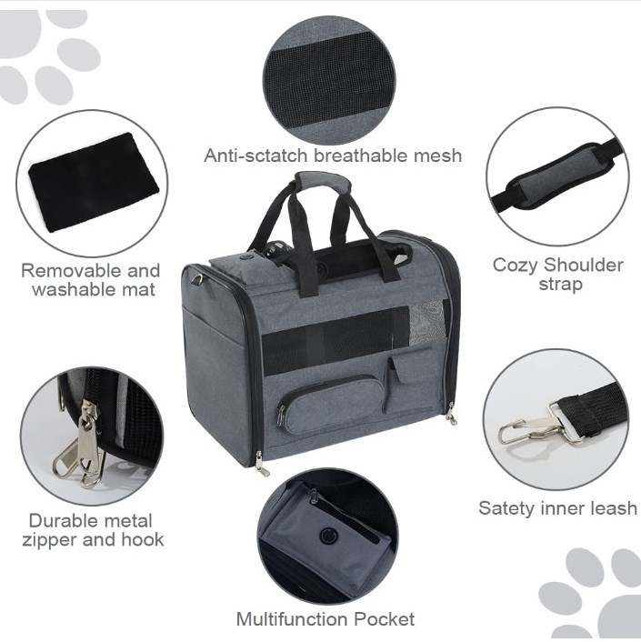 Custom Luxury Soft Sided Airline Approved Portable Small Dogs Pets Puppy Cats Car Seat Carrier