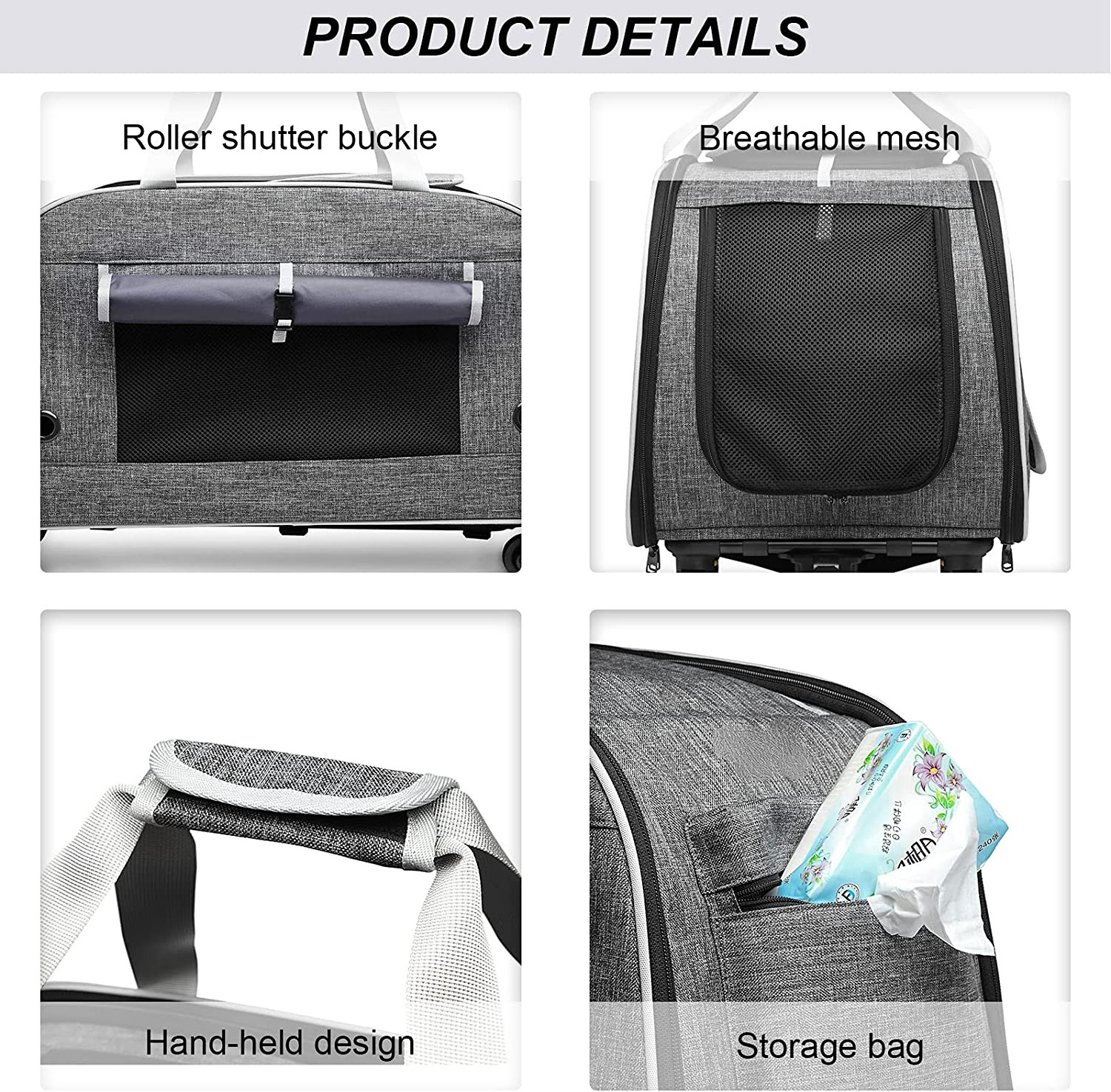 Custom Logo 4 Wheels Carrier Foldable Pet Trolley Travel Bag With Detachable Wheels