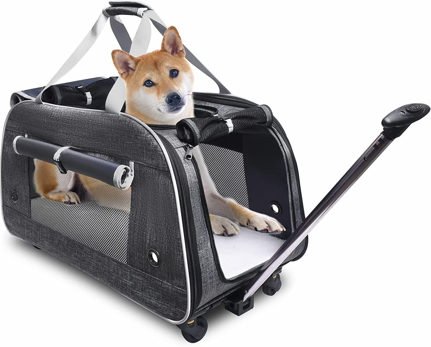 Custom Logo 4 Wheels Carrier Foldable Pet Trolley Travel Bag With Detachable Wheels