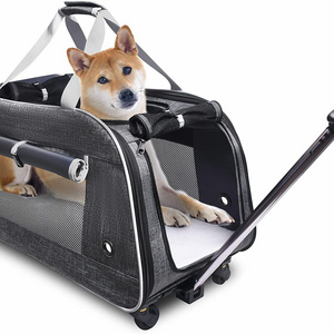 Custom Logo 4 Wheels Carrier Foldable Pet Trolley Travel Bag With Detachable Wheels