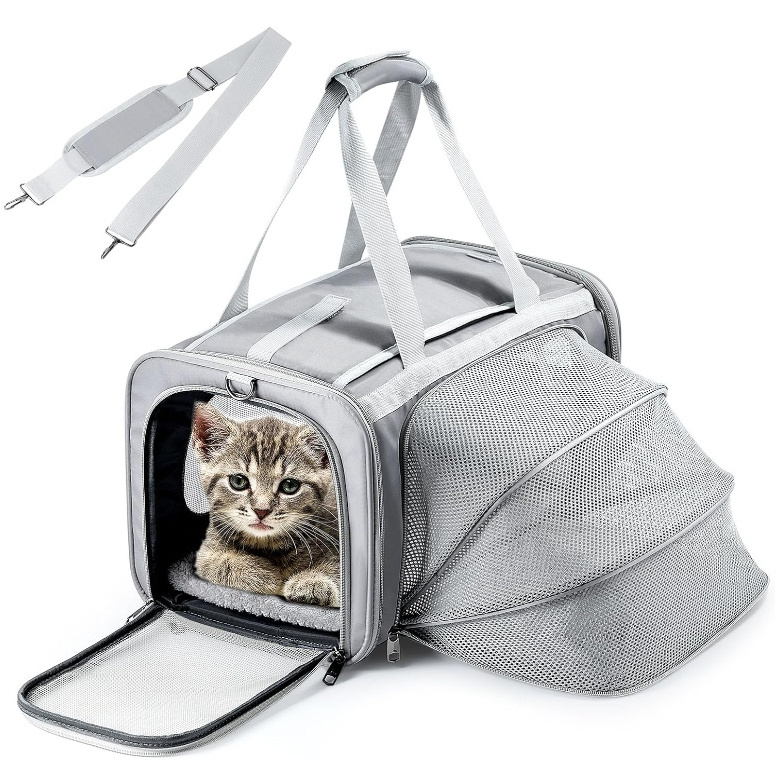 China Fujian Custom Logo Gray Expandable Airline Approved Cat Dog Pet Carrier For Travel