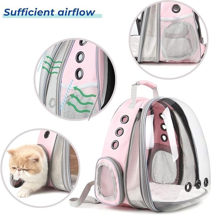 Bubble Expandable Cat Backpack Pet Travel Carrier for Cats and Dogs Pink