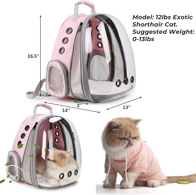 Bubble Expandable Cat Backpack Pet Travel Carrier for Cats and Dogs Pink