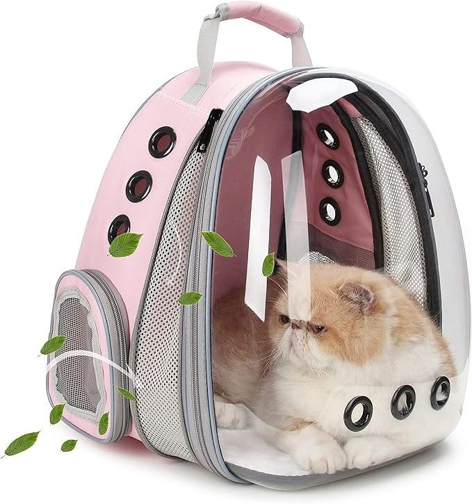 Bubble Expandable Cat Backpack Pet Travel Carrier for Cats and Dogs Pink