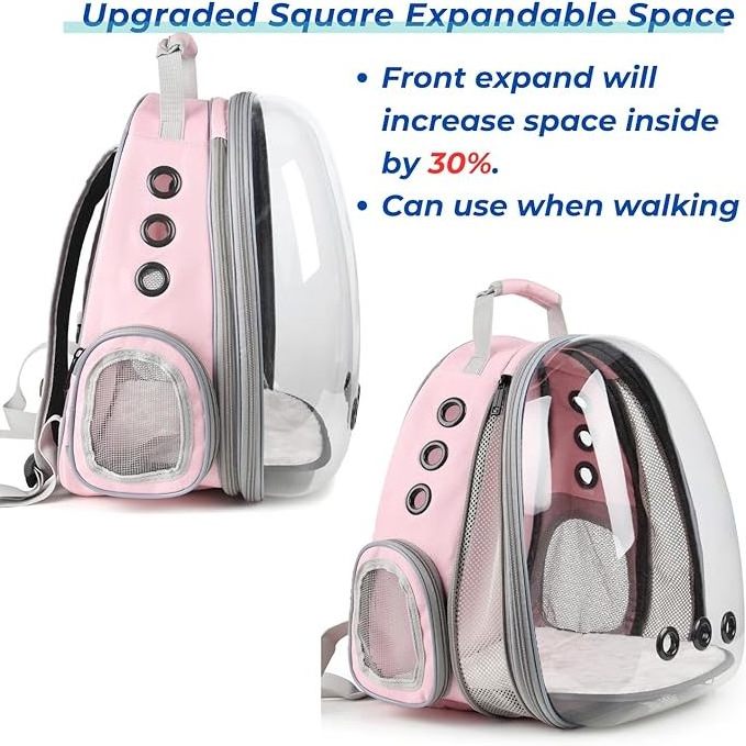 Bubble Expandable Cat Backpack Pet Travel Carrier for Cats and Dogs Pink