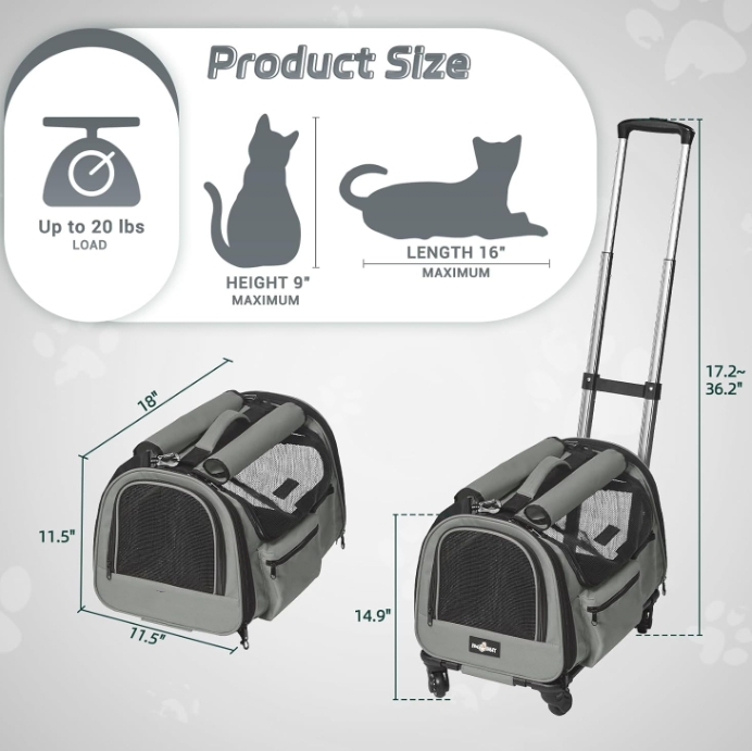 2024 Customization New Design Grey Dog Cat Small Animals Stroller Pet Carrier With Wheels