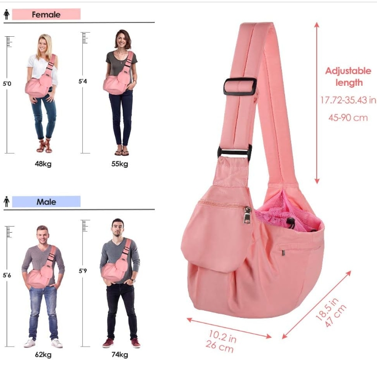 2024 New Design Wholesale Breathable Pink Soft Pet Cat Dog Sling Carry Carrier Bag