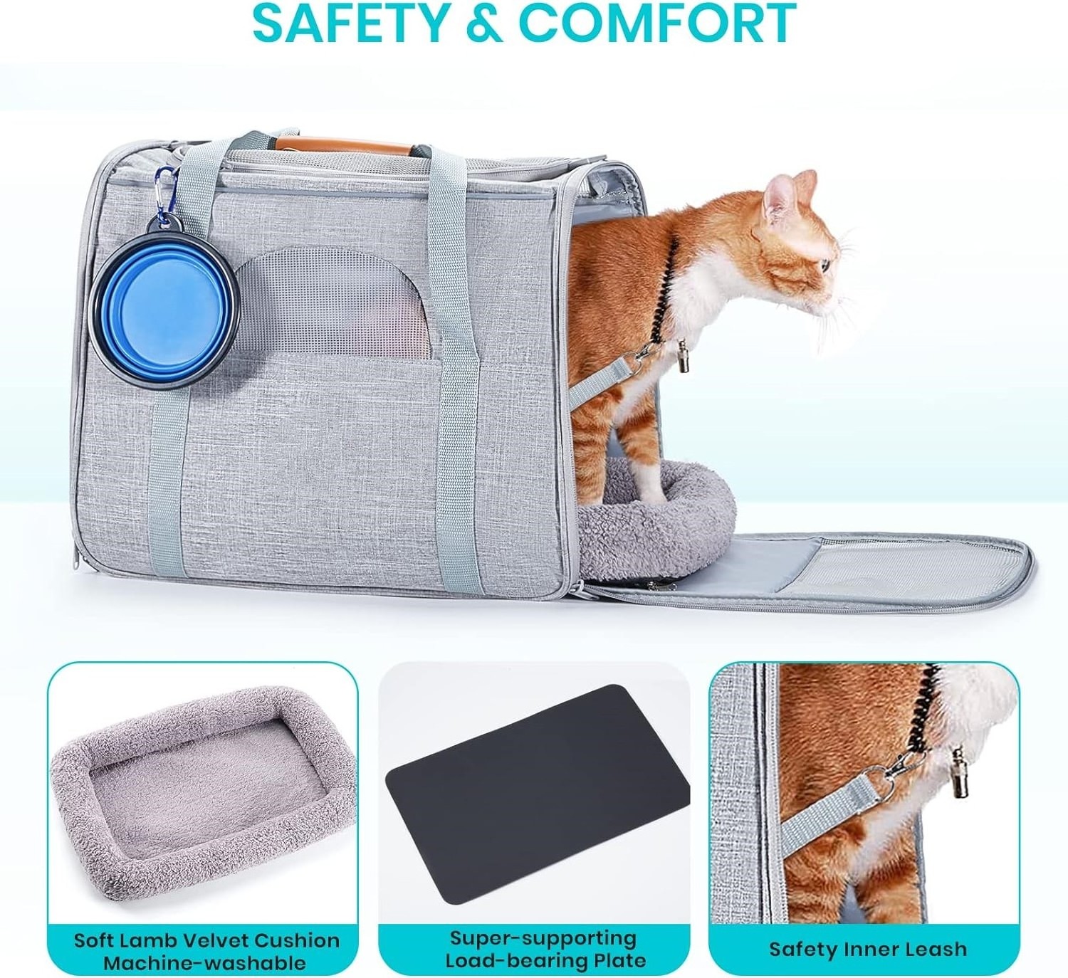 High quality Grey Large Capacity Pet Carry Bag Portable Travel Dog Carrier Bag Car Seat Safe Carrier