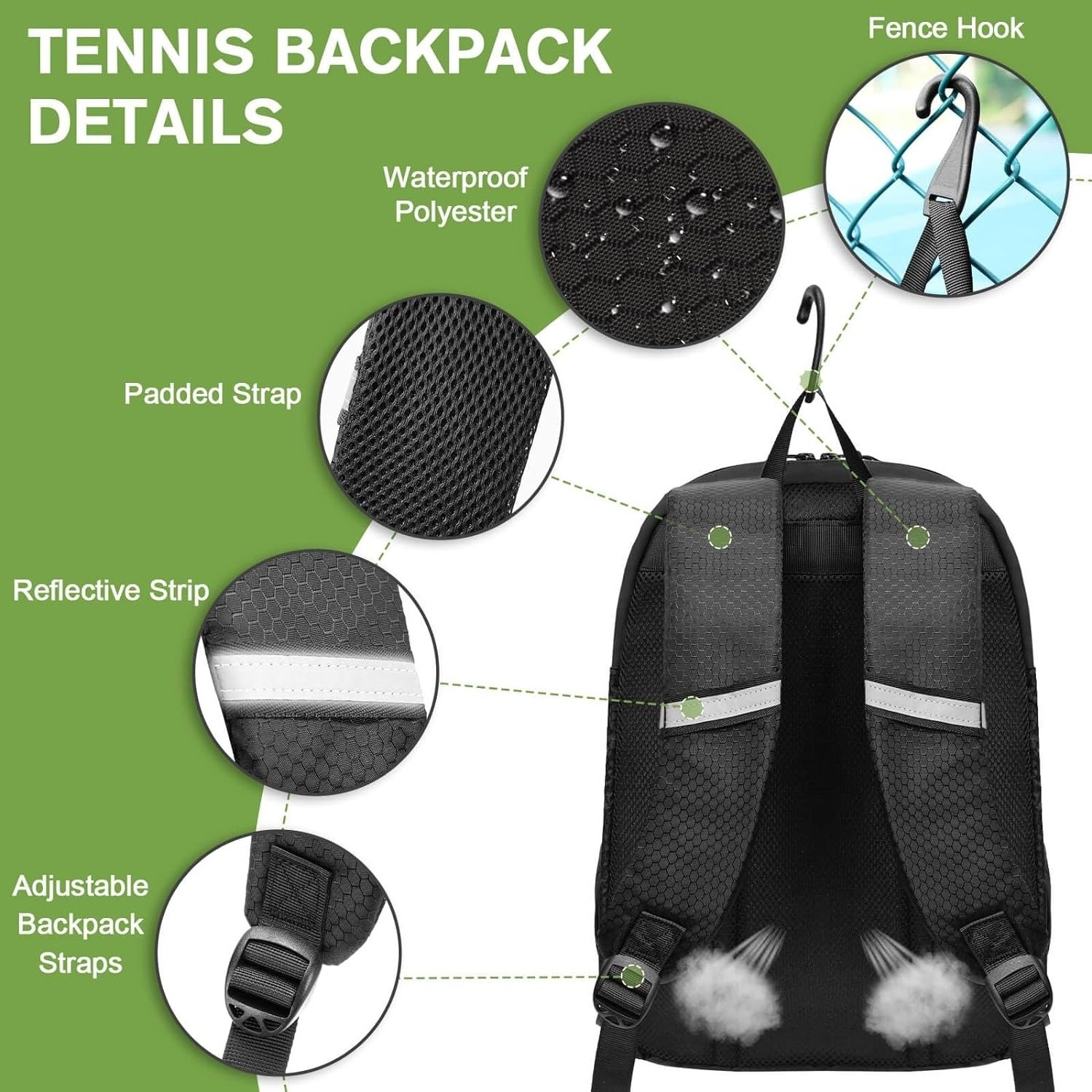 Large Capacity Lightweight Tennis Racquet Bag Backpack with Insulated Pocket for Women Men