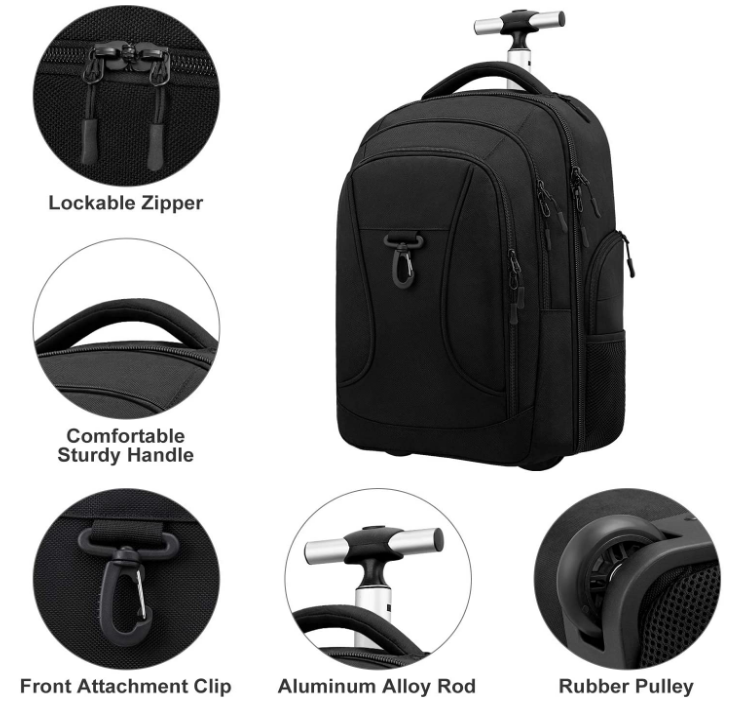 Factory Multi Functional Carry On Wheeled Backpack Business Travel Removable Hand Trolley Luggage Backpack with 2 Wheels