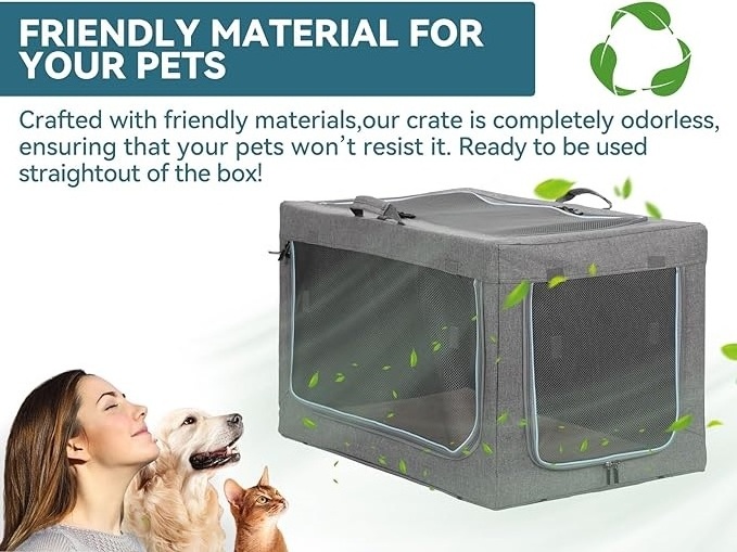 30 Inch Soft Dog Crate for Medium Dogs 3-Doors Dog Kennel Carrier with Soft Mat for Indoor Outdoor Travel