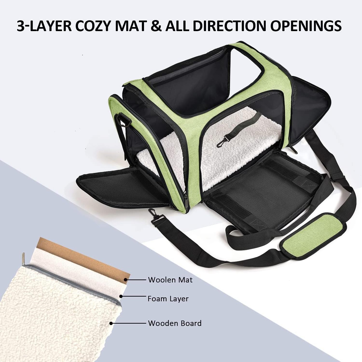 Hot sale Green Durable Expandable Airline Approved Cat Bag Pet Cages Carrier for Travel