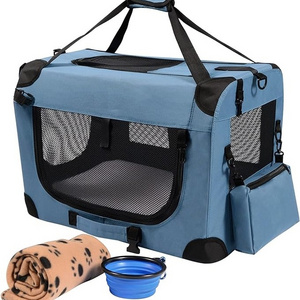 Portable Collapsible Dog Crate Travel Dog Crate with Soft Warm Blanket and Foldable Bowl for Large Cats & Small Dogs Indoor