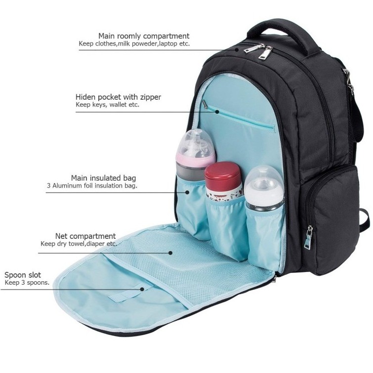 Diaper Bag Baby Backpack with Changing Pad, Insulated Cooler Pocket for Bottle Storage, Stroller Straps