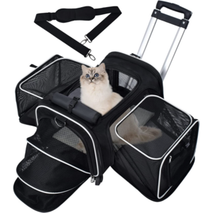 Wheeled Adjustable Large Size Transport Oxford Expandable Cat Carrier Dog Trolley Backpack Folding Pet Travel Bag