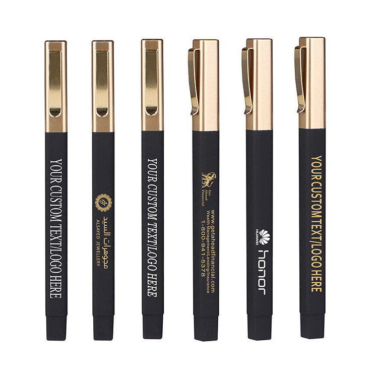 custom logo plastic square hotel pens soft touch rubber pen gold clip hotel promotion pens