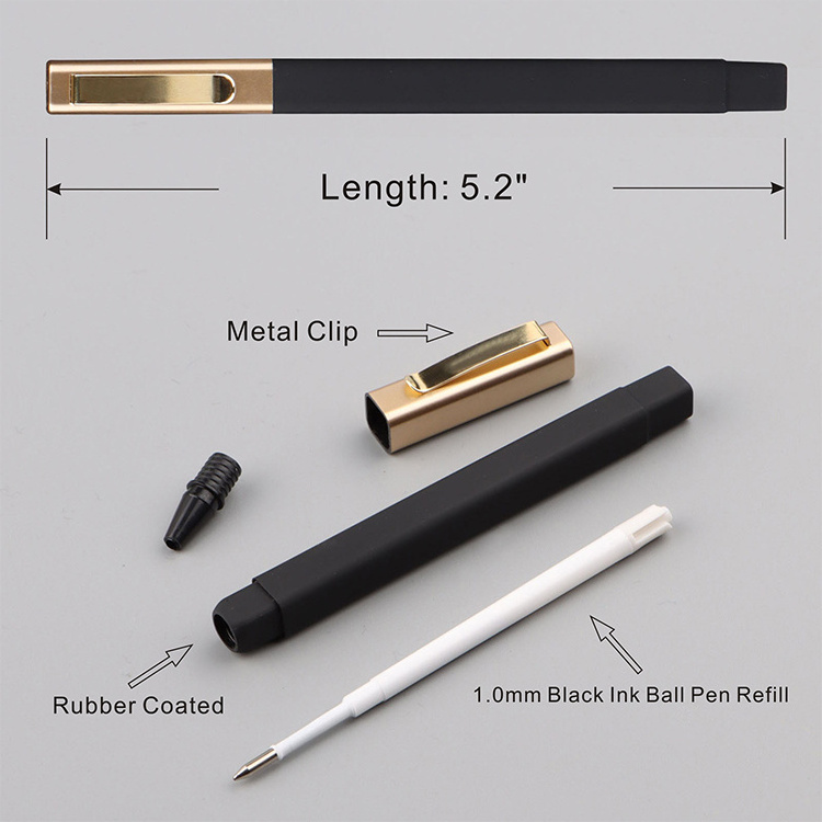 custom logo plastic square hotel pens soft touch rubber pen gold clip hotel promotion pens