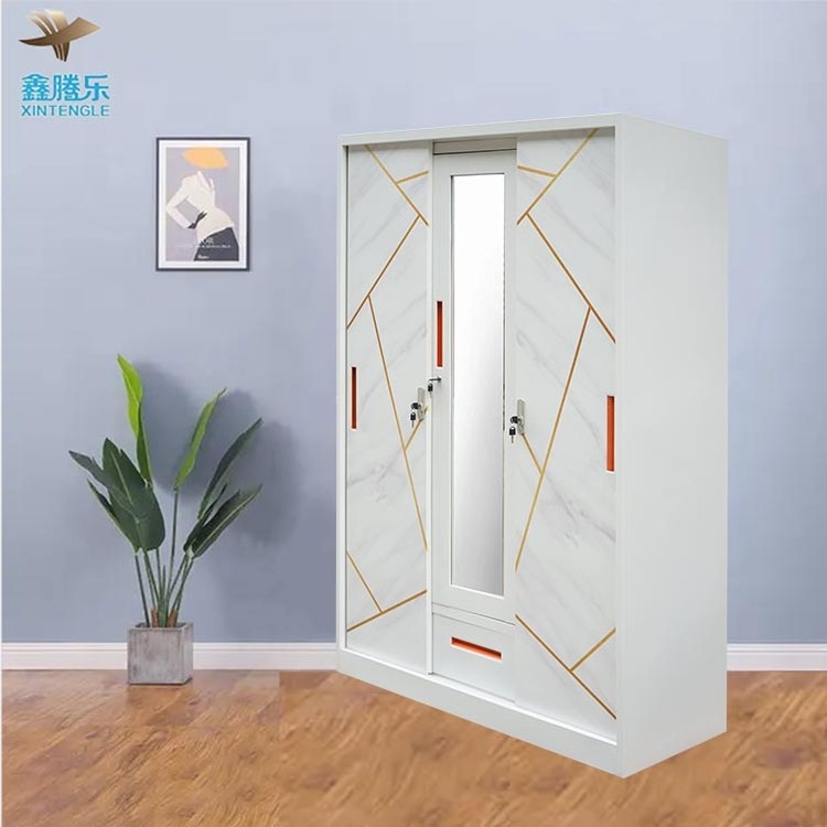 Armoire for Bedroom Wholesale Manufacturer Cabinet Wardrobe Metal Steel Home Furniture Key Lock Modern Wardrobe Designs OEM.ODM