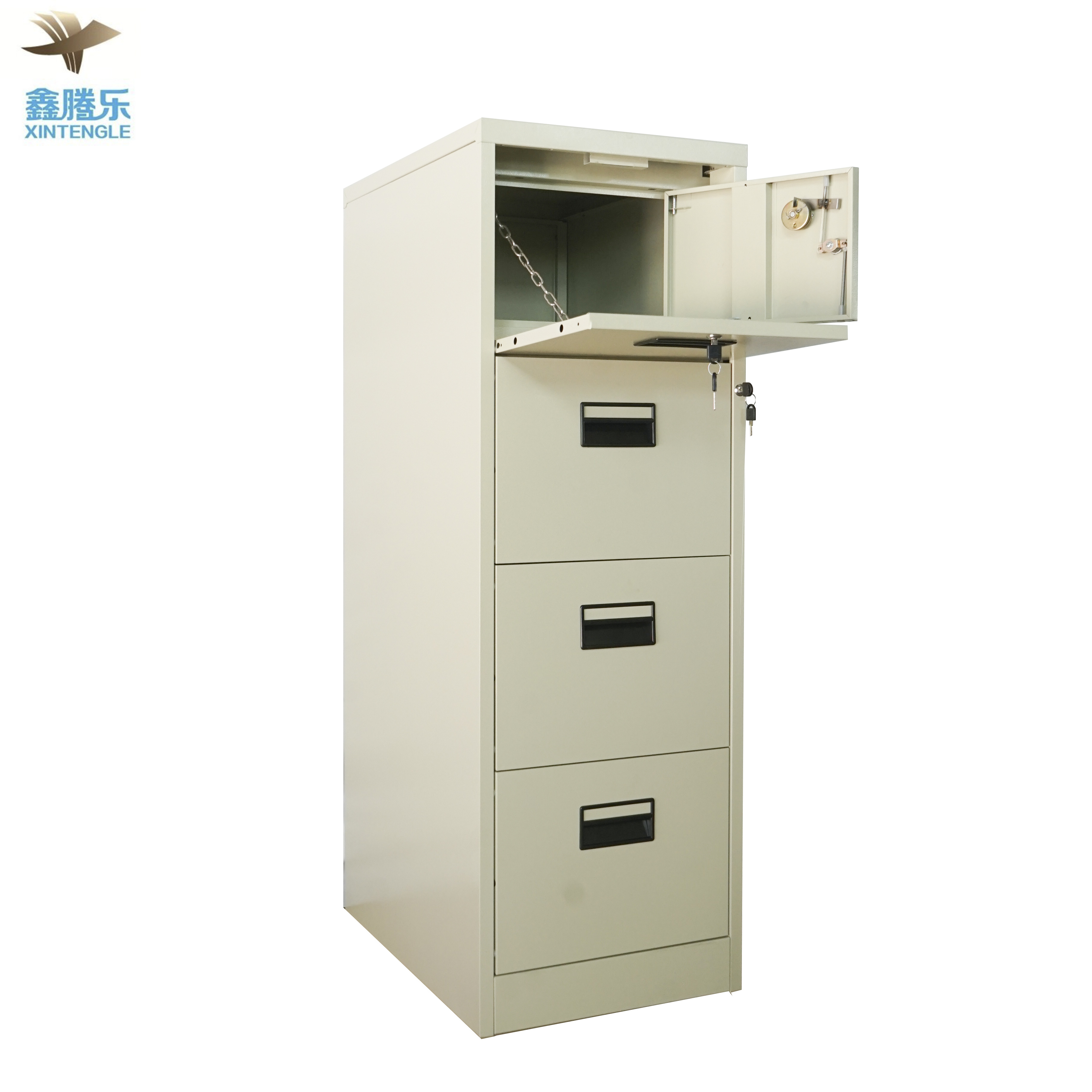 Guangzhou Factory New Promotion Powder Coat Metal office file cabinets 4 drawer steel filling cabinet with safe box inner