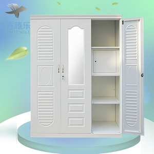 Wholesale Living Room Bedroom Furniture Metal Wardrobes Clothes Lockers Metal Closet 3 door mirrored iron almirah