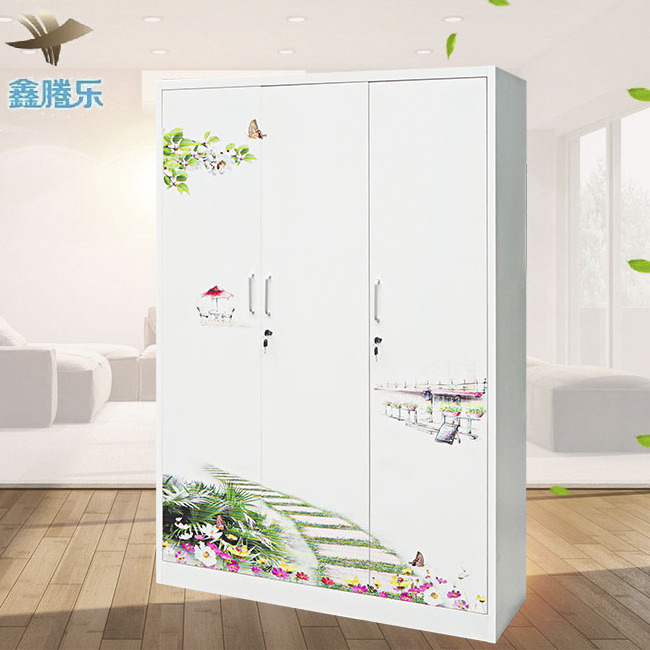 Guangdong Factory 3-Door Steel Cabinet Armarios Roperos Bedside Locker Wardrobe for Bedroom Dorm Use Home Furniture