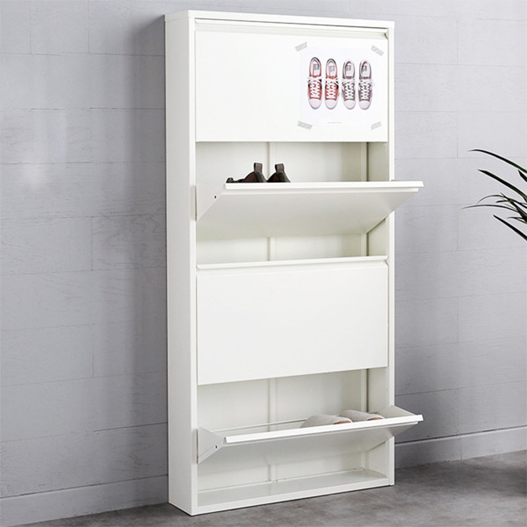 2024 Guangzhou Factory Metal Shoe Rack Cabinet 4-Layer Locked Shoe Storage with Simple Design for Home Furniture Use