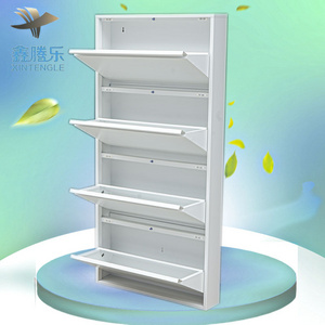 2024 Guangzhou Factory Metal Shoe Rack Cabinet 4-Layer Locked Shoe Storage with Simple Design for Home Furniture Use