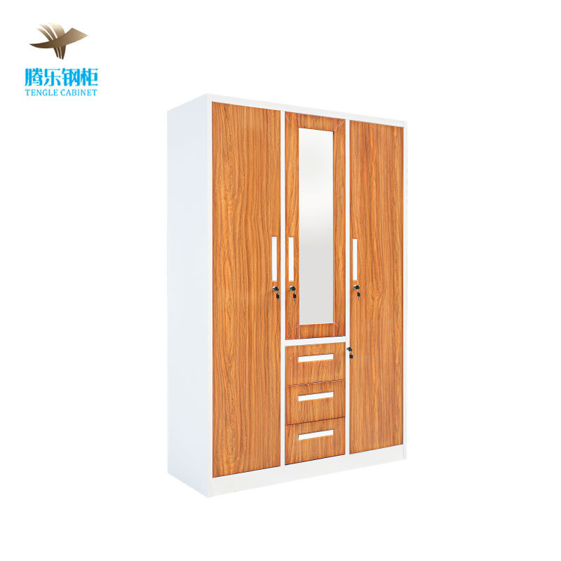 Hot Sale Latest Designed Fashionable 3-Door Steel Closet Wardrobe with 3 Drawers Bedroom Furniture for Home Use