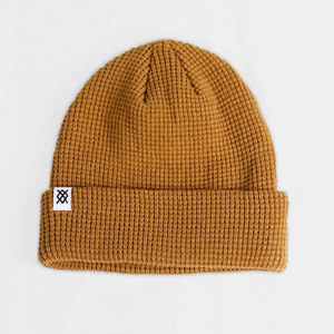 Brown Toque Soft Warm Winter Woven Label 100% Acrylic Beanie Hat Wholesale Unisex Waffle Knit Beanies With Custom Logo