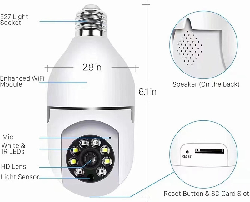 Ceiling Mount AC Power Bulb Light Wireless Camera 90 Degree 360 YI IOT Wifi Camera Bulb with Camera