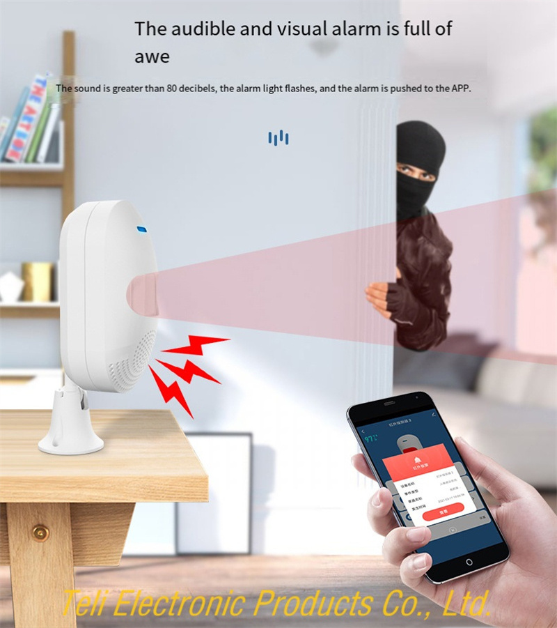 wifi independent infrared alarm PIR motion sensor connected to mobile phone Doodle smart APP wireless human movement detector