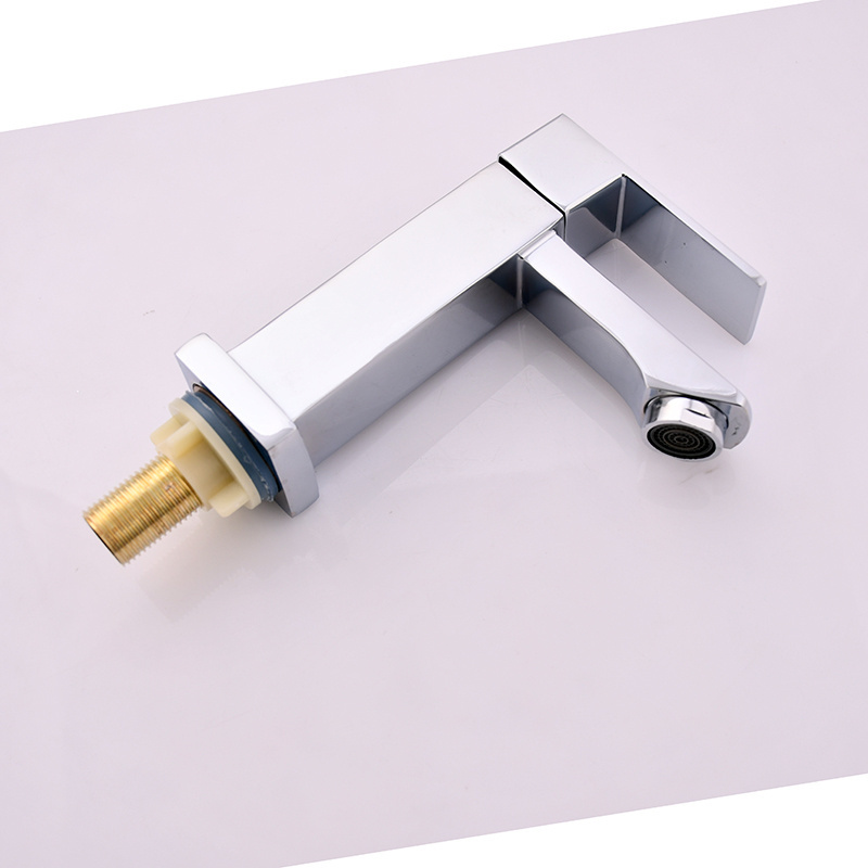 Factory supplier bathroom sink tap deck mounted chrome single handle single cold water wash hand zinc body square basin faucet