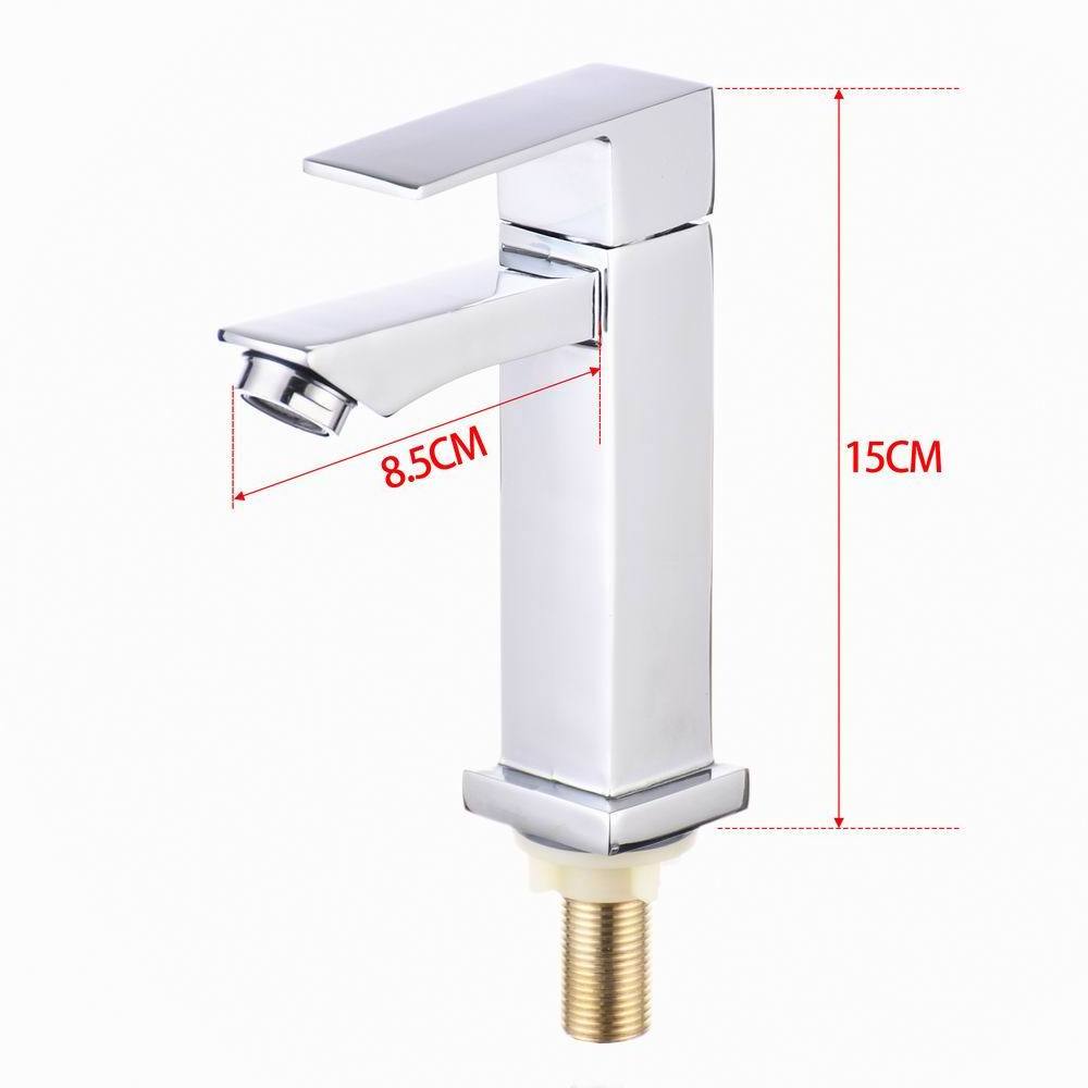 Bathroom Sink Tap Deck Mounted Chrome Single Cold Water Wash Hand Zinc Body Square Single Handle Basin Faucet Factory Supplier