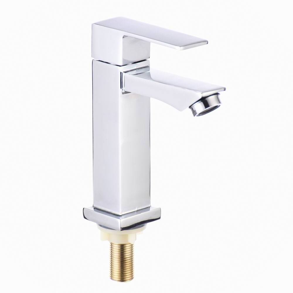 Bathroom Sink Tap Deck Mounted Chrome Single Cold Water Wash Hand Zinc Body Square Single Handle Basin Faucet Factory Supplier