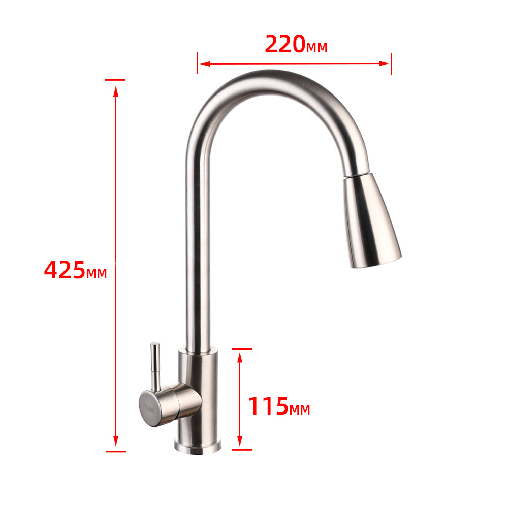 Stainless Steel 360 Pull Out Down Black Sink Kitchen Faucet Mixer Hot Cold Water Tap