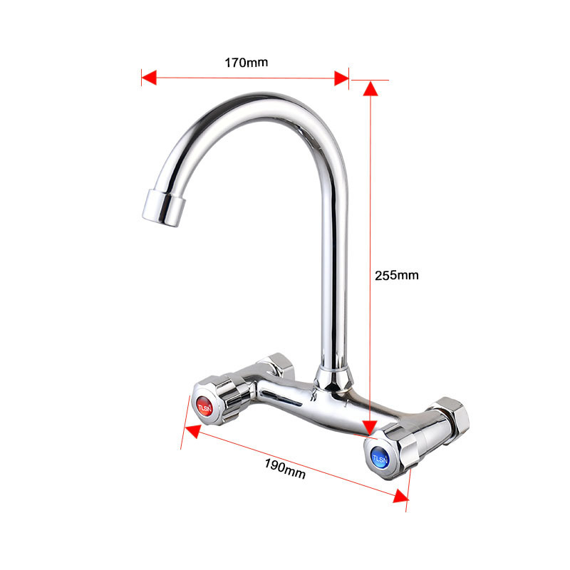 Wall Mounted Brass Mixed Kitchen Faucet Two Lever Handwheel Modern Cold Hot Water Mixer Sink Taps