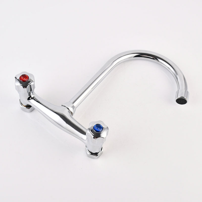 Wall Mounted Brass Mixed Kitchen Faucet Two Lever Handwheel Modern Cold Hot Water Mixer Sink Taps