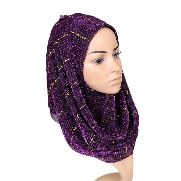 Wholesale In Stock Fashion Glitter Shiny Crinkle Women Prayer Shawl Polyester Shimmer Hijabs Scarfs 2019