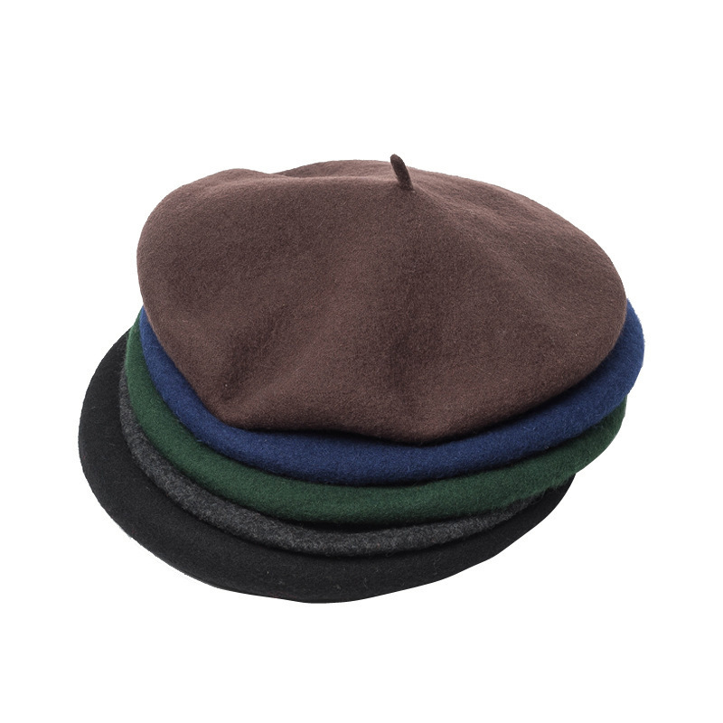 Wholesale Fashion Plain Brown Black Wool French Beret Hats For Men And Women