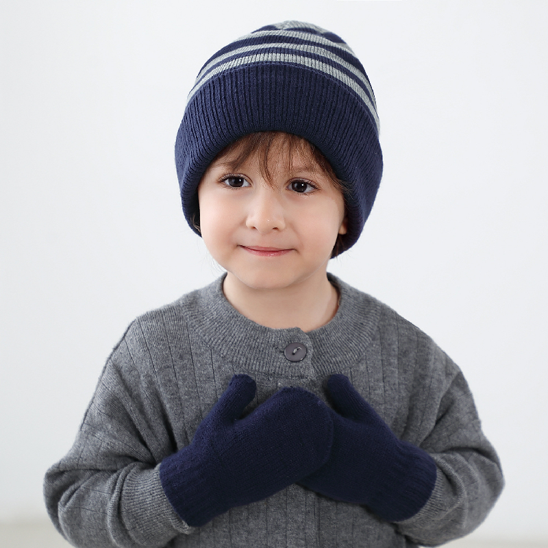 Winter Toddler Warm Knit Striped Beanie And Gloves Set Baby Hat And Mittens For Boys Girls