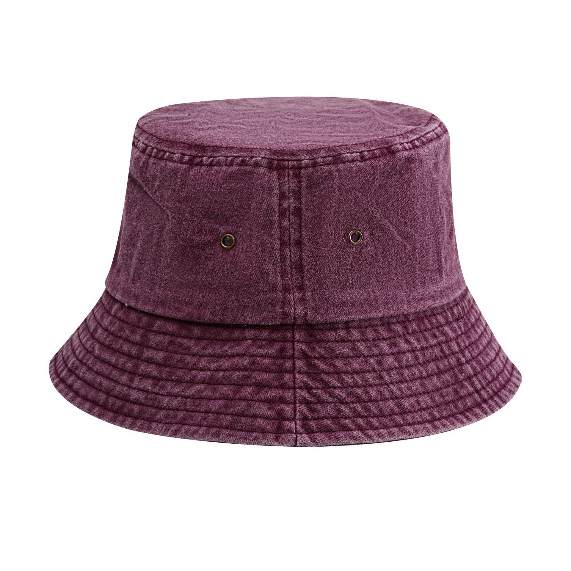 Solid Cowboy Vintage Retro Cotton Washed Denim Bucket Hat For Women Men