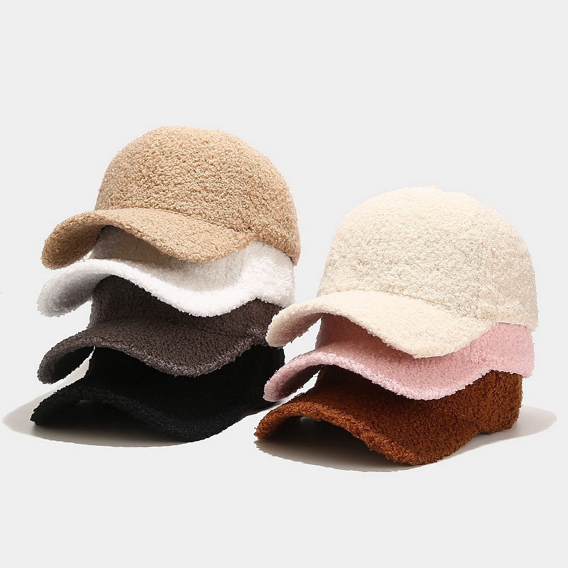 Fashion Warm Wholesale Winter Fluffy Lamb Wool Feeling Teddy Faux Fur Soft Blank Wool Baseball Cap