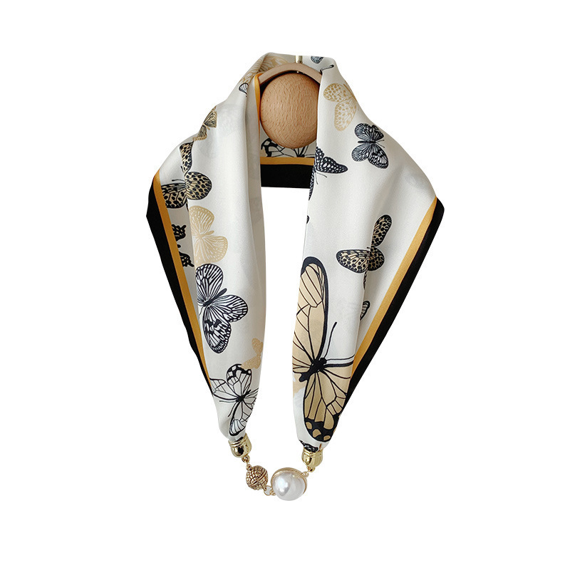 2023 New Style Summer Digital Printing Luxury Woman 100% Satin Silk Neck Scarf With Magnetic Buckle