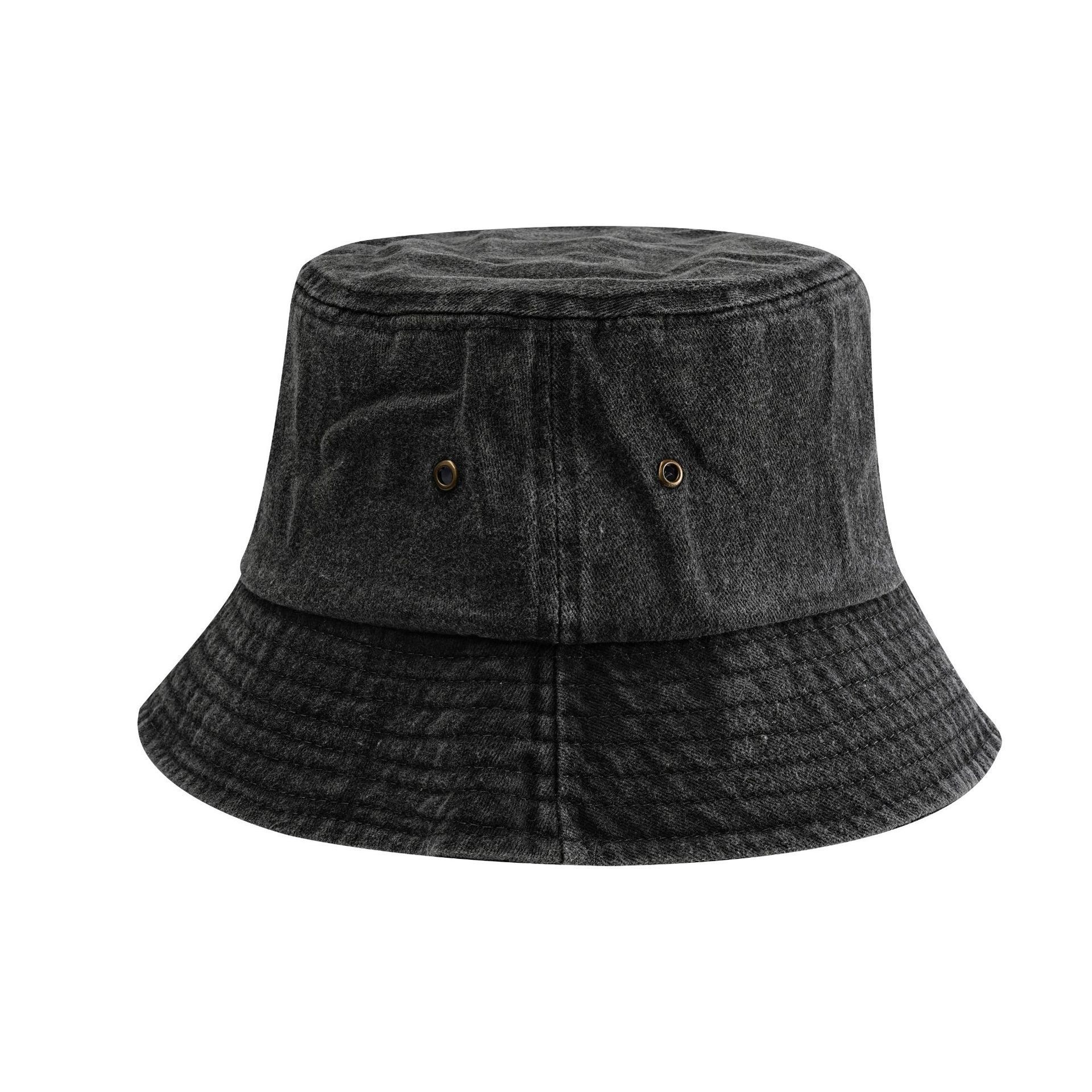 Solid Cowboy Vintage Retro Cotton Washed Denim Bucket Hat For Women Men