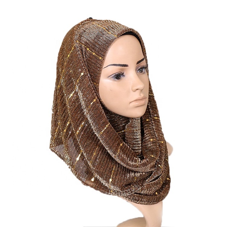 Wholesale In Stock Fashion Glitter Shiny Crinkle Women Prayer Shawl Polyester Shimmer Hijabs Scarfs 2019