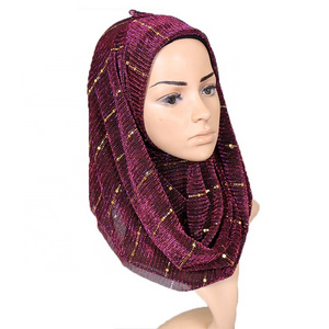 Wholesale In Stock Fashion Glitter Shiny Crinkle Women Prayer Shawl Polyester Shimmer Hijabs Scarfs 2019